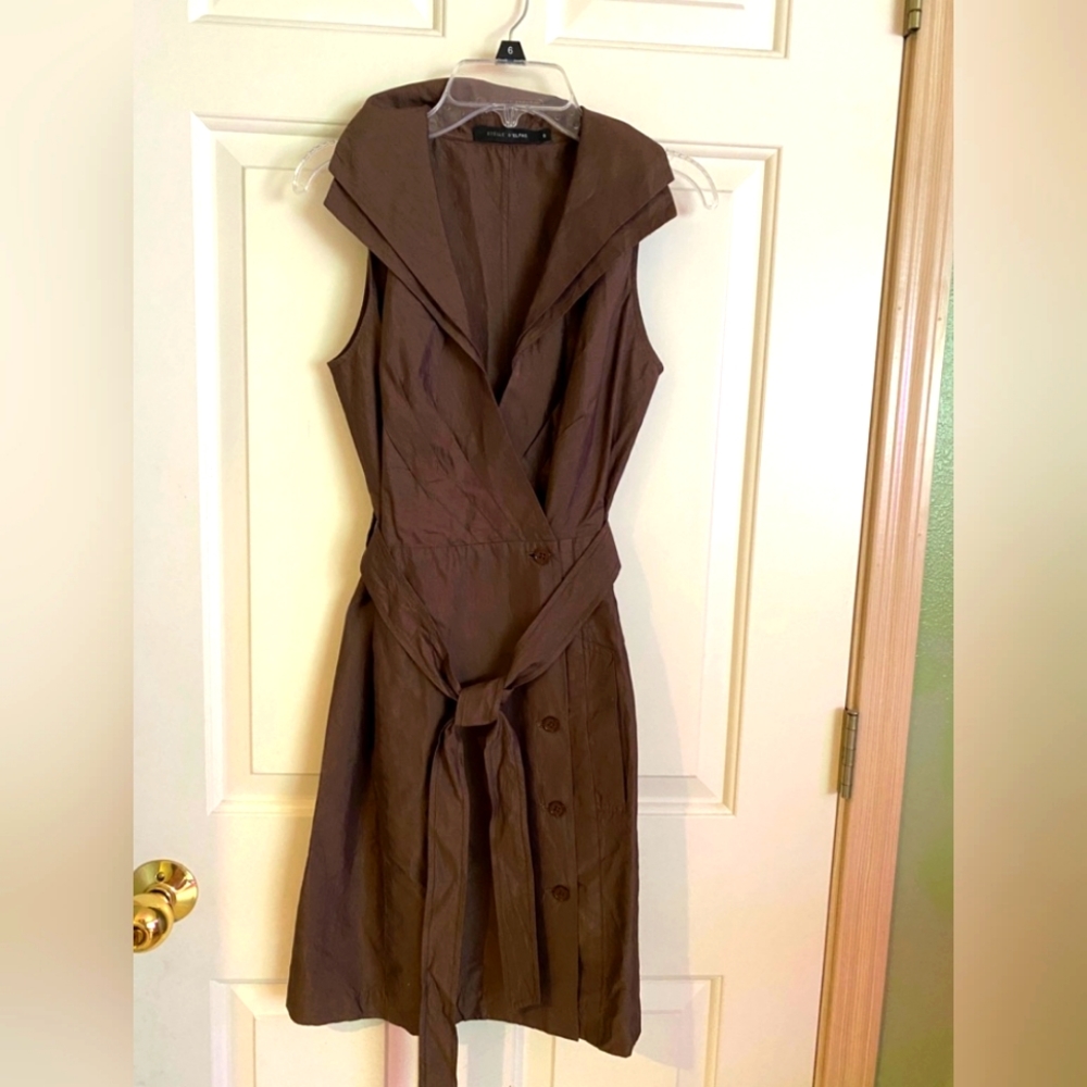 Etoile D'elfas brown cotton button-down belted midi dress.